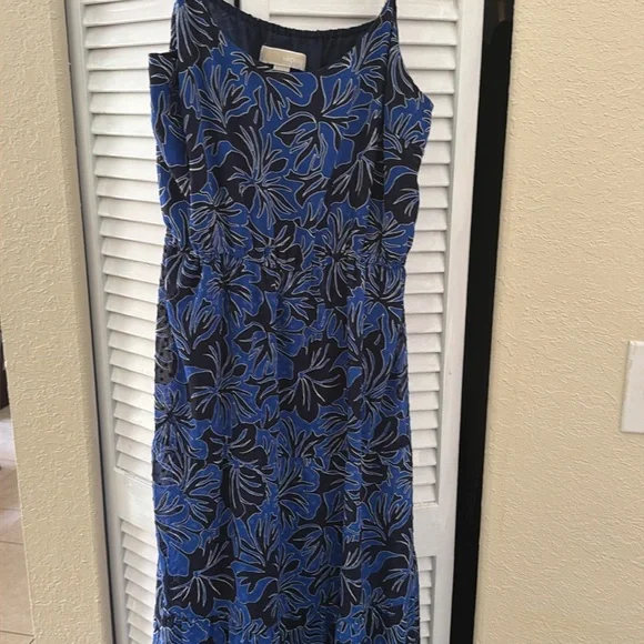 Michael Kors Blue/Black Palm Tree Print Floral Tiered Maxi DressSz. Xl - Picture 8 of 9